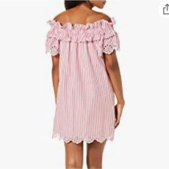 🆕 PARKER Cable Red & White Striped Off the Shoulder Floral Embroidered Dress‎ - Picture 2 of 7
